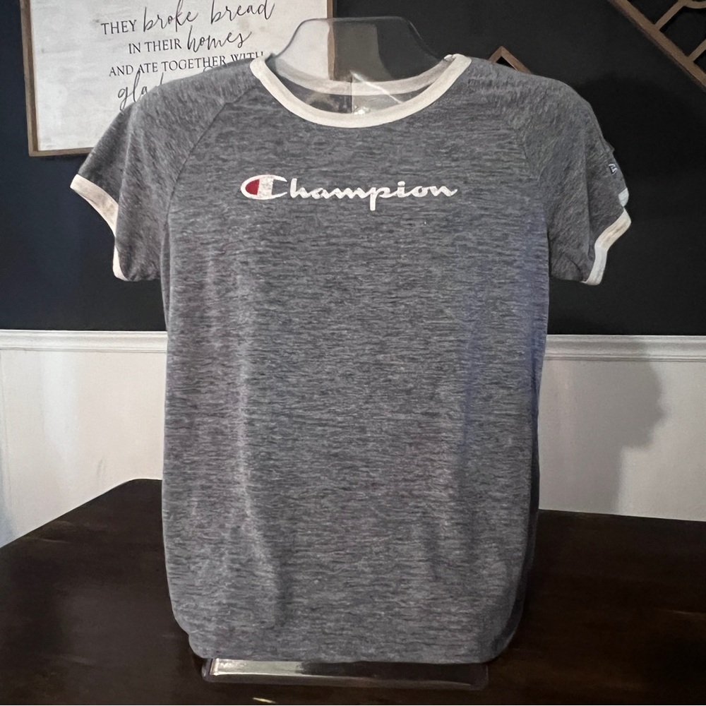 Champion Gray and White Athletic Tee. Size Large